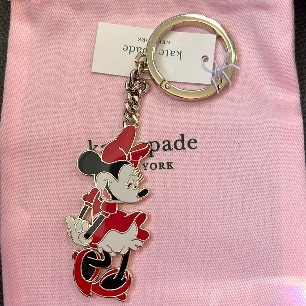 KATE SPADE MINNIE MOUSE KEY FOB KEY CHAIN GOLD RED